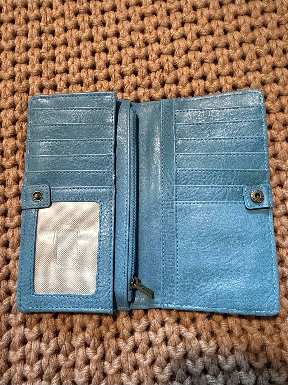 Fossil Blue Leather Wallet with Gold Accent